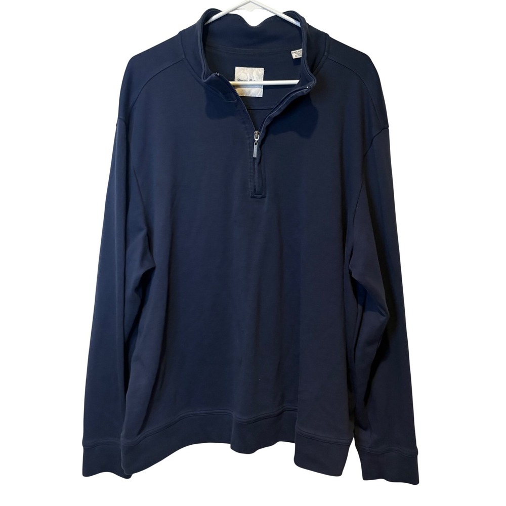 Tommy Bahama Quarter Zip Pullover Mens 3XL Navy Blue 100%‎ Pima Cotton Marlin